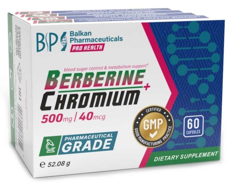 Berberine 500mg + Chromium 40mg caps. N60